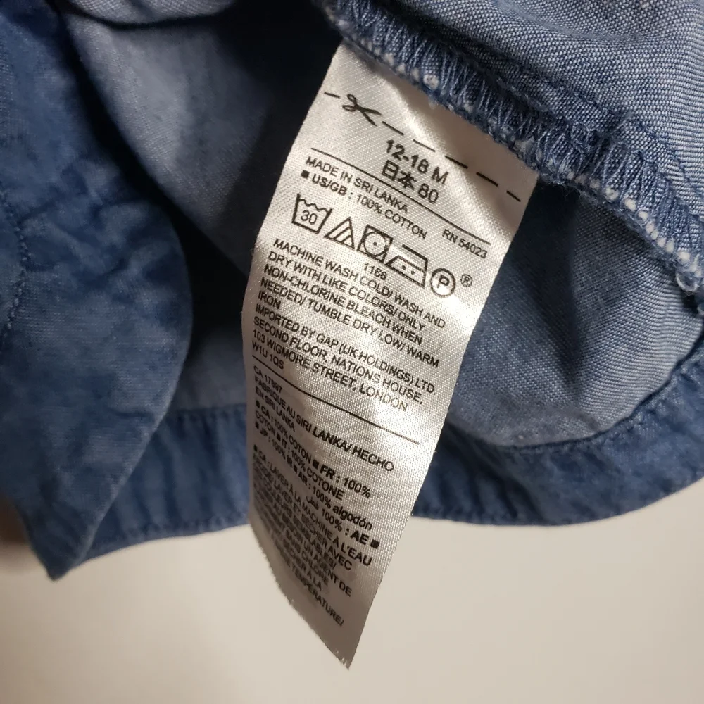 Baby Gap 12-18m Blue Denim Jean Sleeveless Swing Top Flyaway Open Back